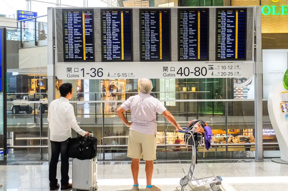 Departure boards at Hong Kong airport