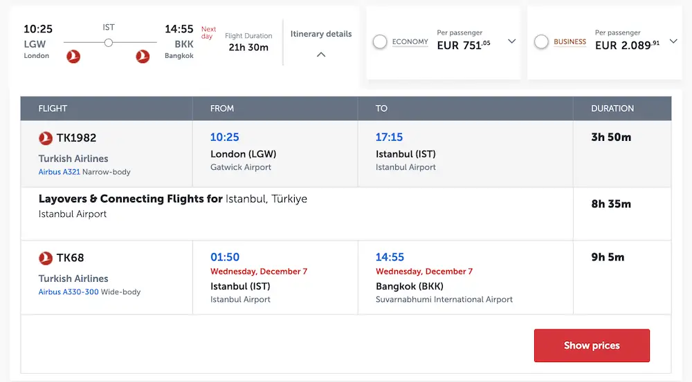 London - Bangkok connecting flight with Turkish Airlines