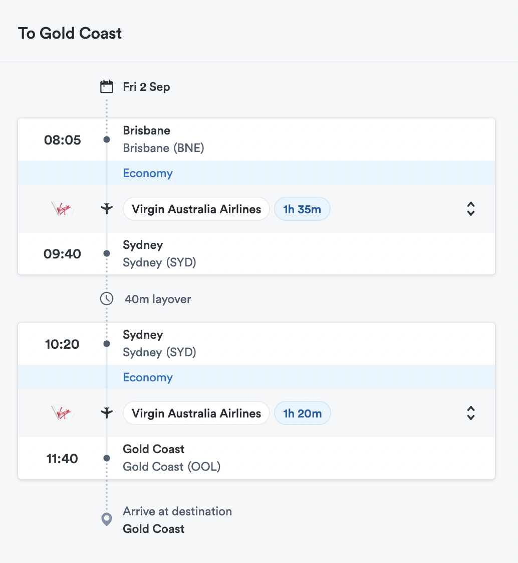 Brisbane - Gold Coast Connecting Flight with Virgin Australia