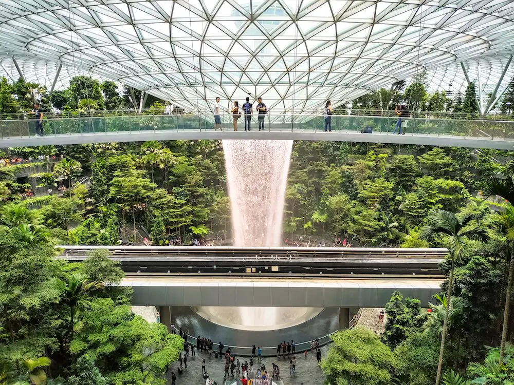 Indoor waterfall at Singapore Changi Airport