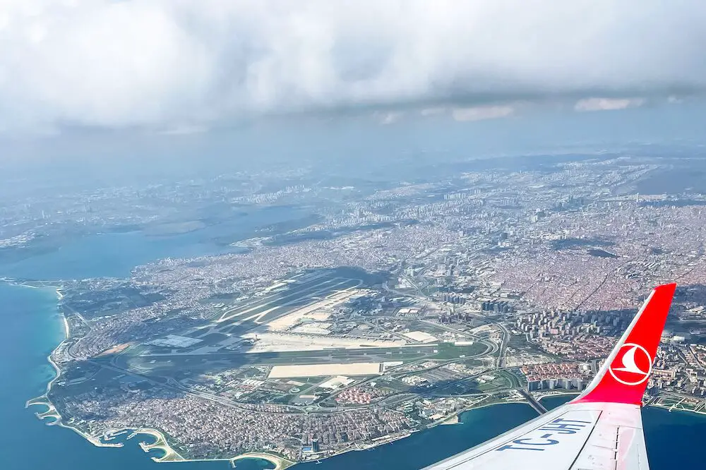 Turkish Airlines plane landing in Turkey