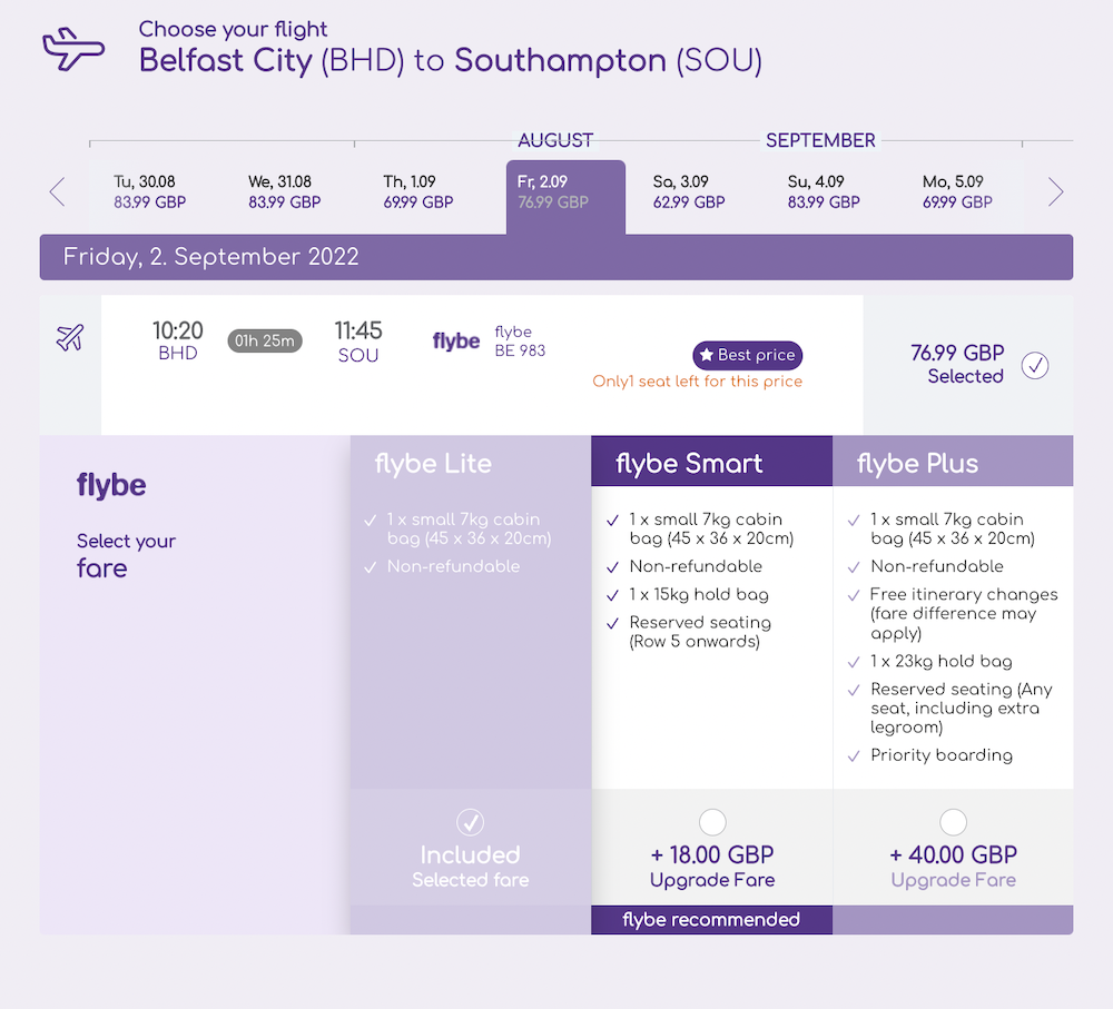 Flybe flight from Belfast City to Southampton