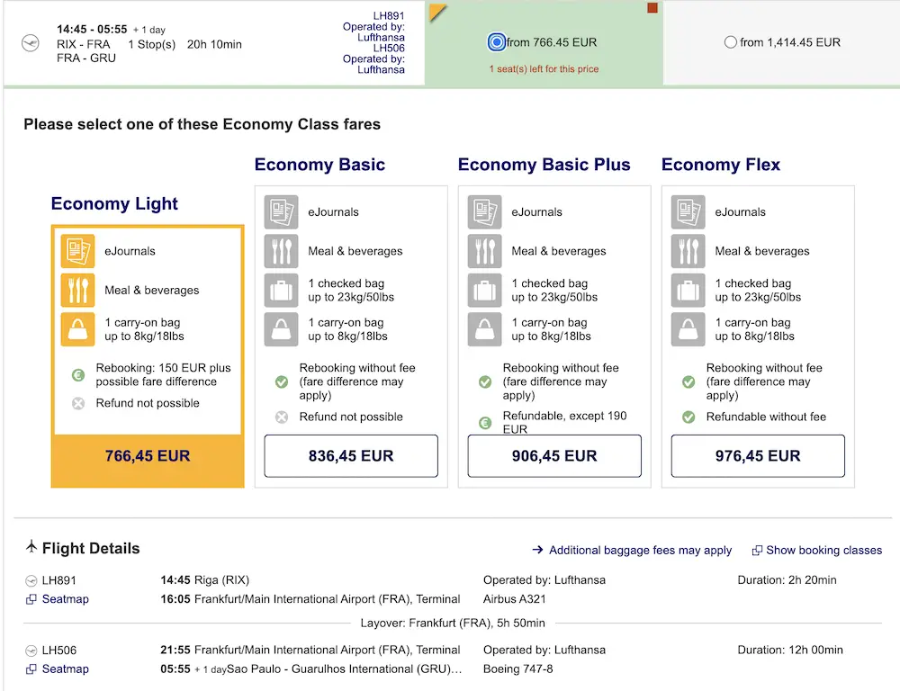 Lufthansa Economy Light Ticket